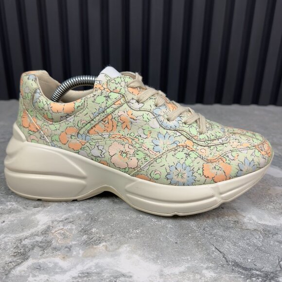 GUCCI Liberty Rhyton Floral Muticolor Canvas Sneaker Leather 8.5 US 38.5 EUR - Picture 6 of 16
